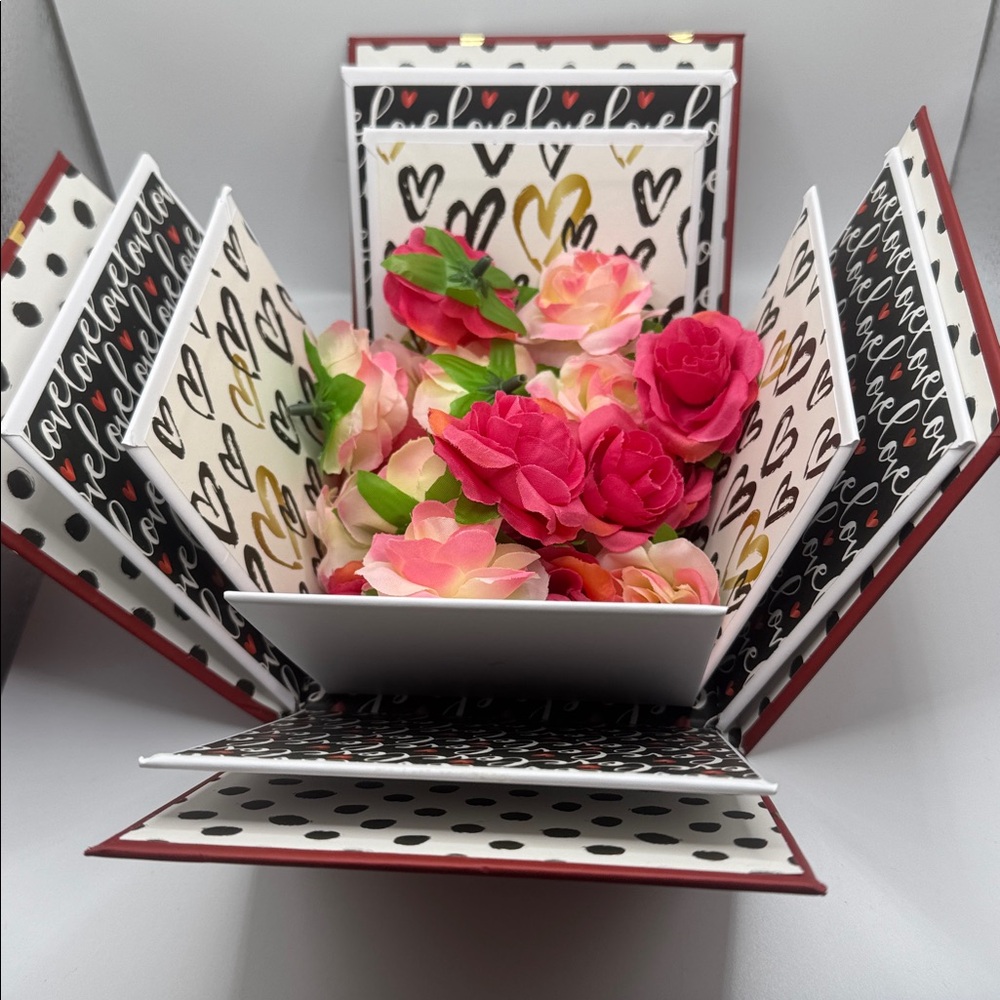 Send A Cake Red Gift Box with Gold Hearts and Butterflies